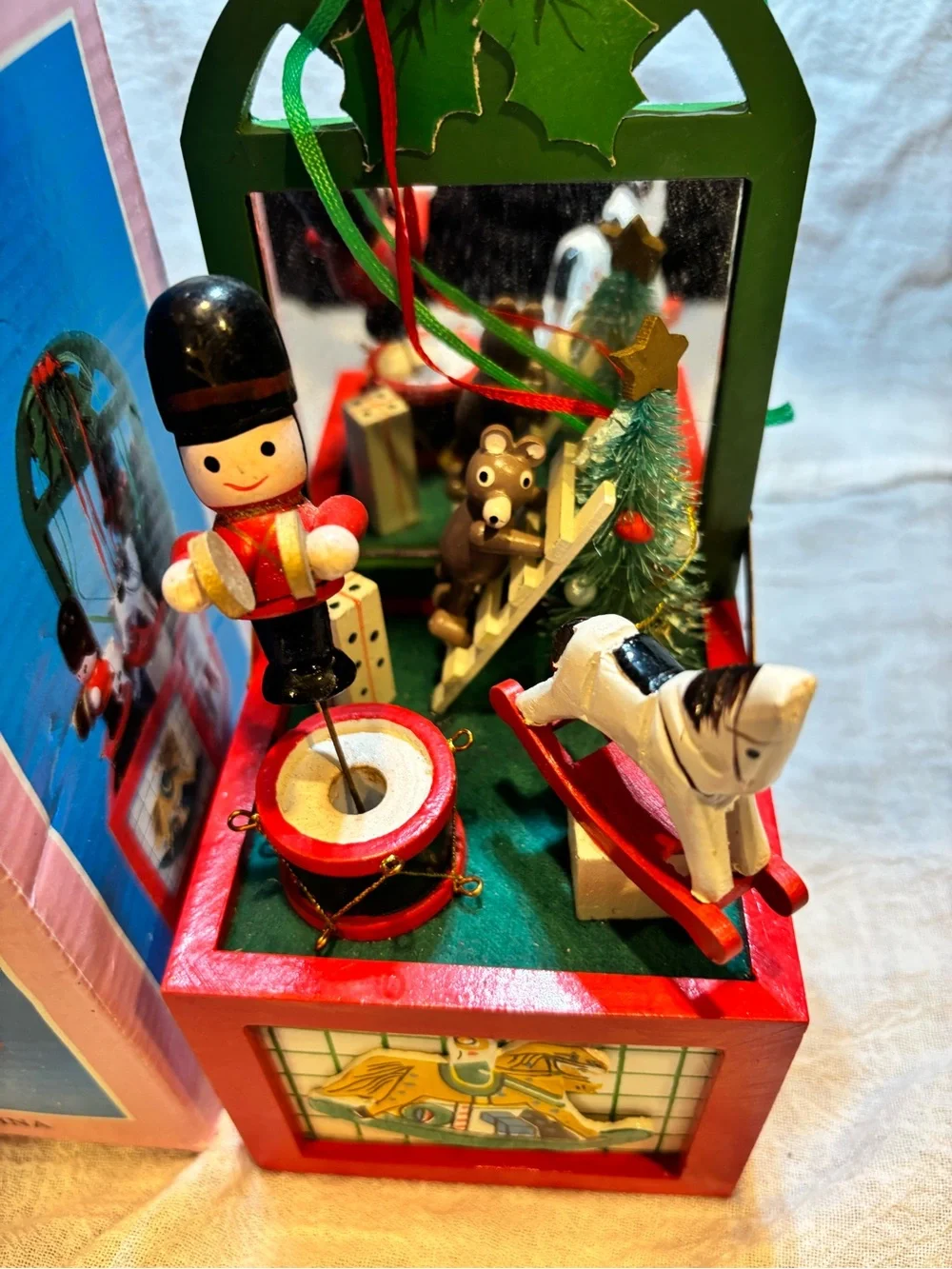 Whimsy Wooden Musical Holiday Toy Scene - Red & Green
